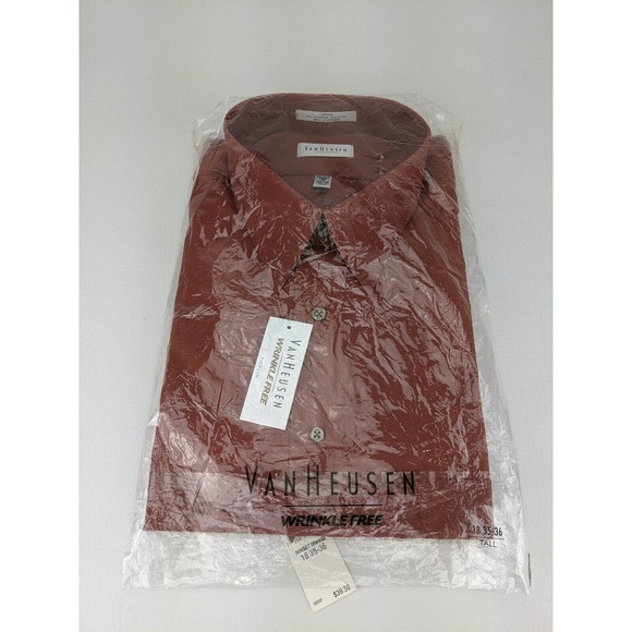 VanHeusen Orange Button Up Collared Shirt 18 35/36 Tall Wrinkle Free Work NWT - Picture 1 of 6